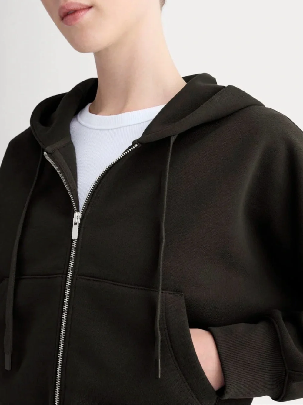 New Everlane LUXE FLEECE FULL-ZIP CROPPED HOODIE Black Size S